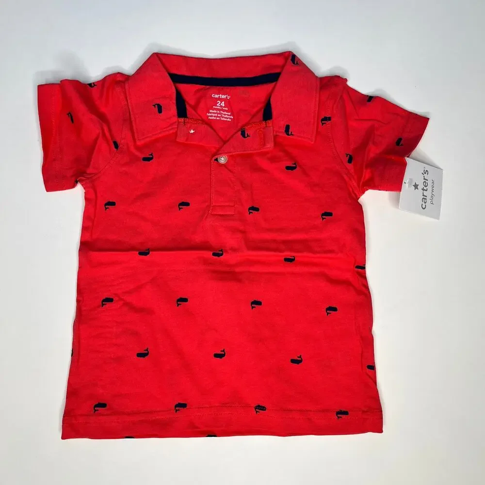 Carter's Outfit Whale Polo Striped Nautical 2 Piece Shorts Outfit New 24M
